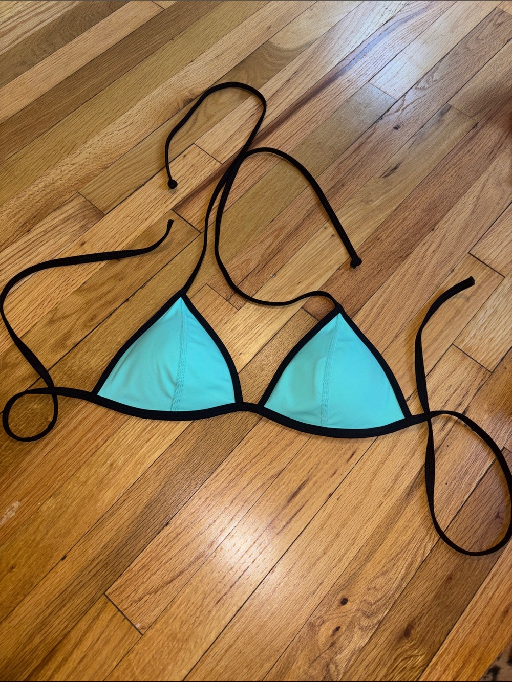 PINK Victoria's Secret Aqua Triangle Bikini Top with Black Trim